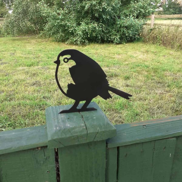 Black Metal Robin Bird Fence or Post Topper Garden Ornament