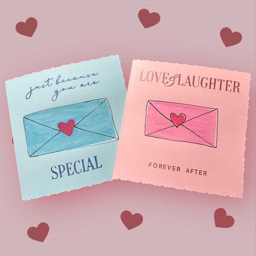 Blank birthday cards, hand painted with love letter messages. 