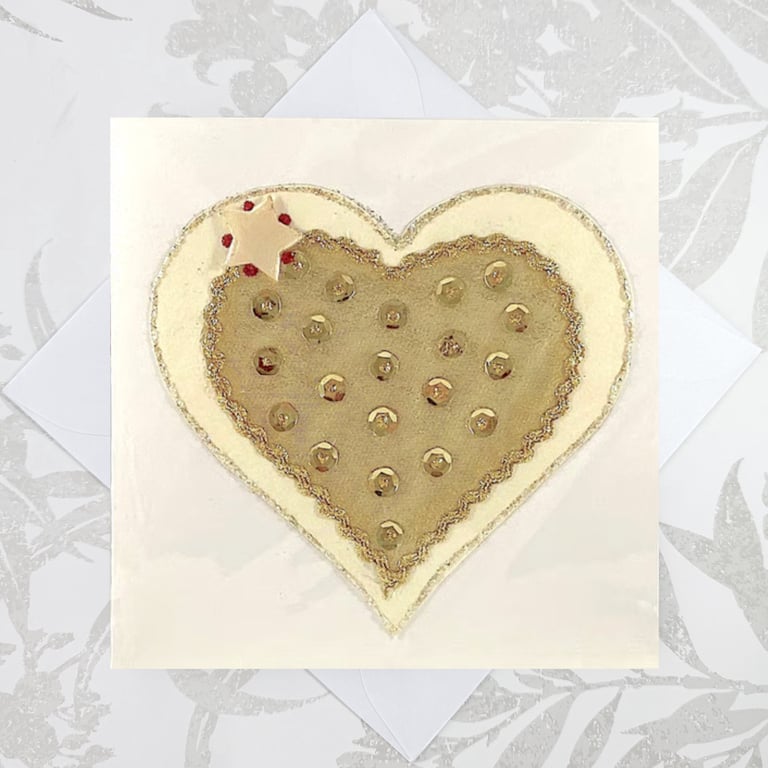 Golden wedding anniversary card - golden heart sequins textile card 50th wedding