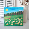 Spring Meadow Artwork, Wild Primrose Flowers, Landscape Painting, Countryside 