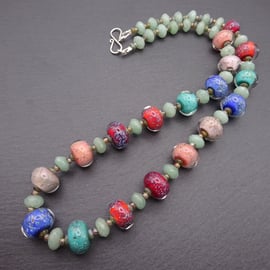 lampwork glass rainbow beaded necklace