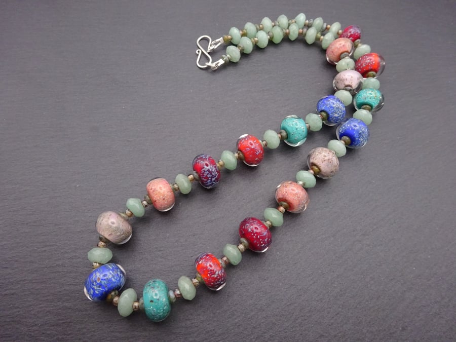 lampwork glass rainbow beaded necklace