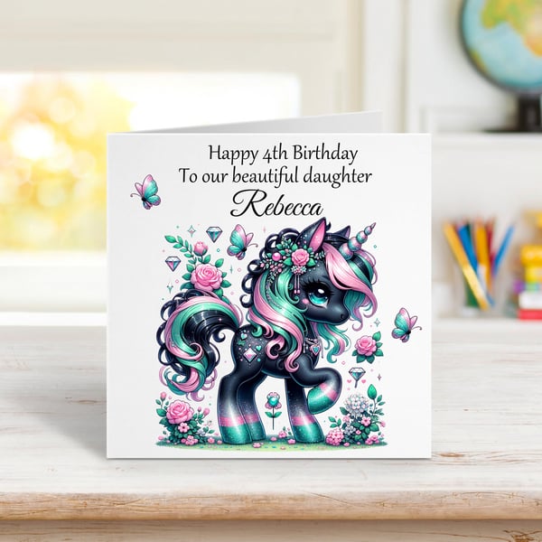 Personalised Cute Baby Unicorn Birthday Card. Design 3