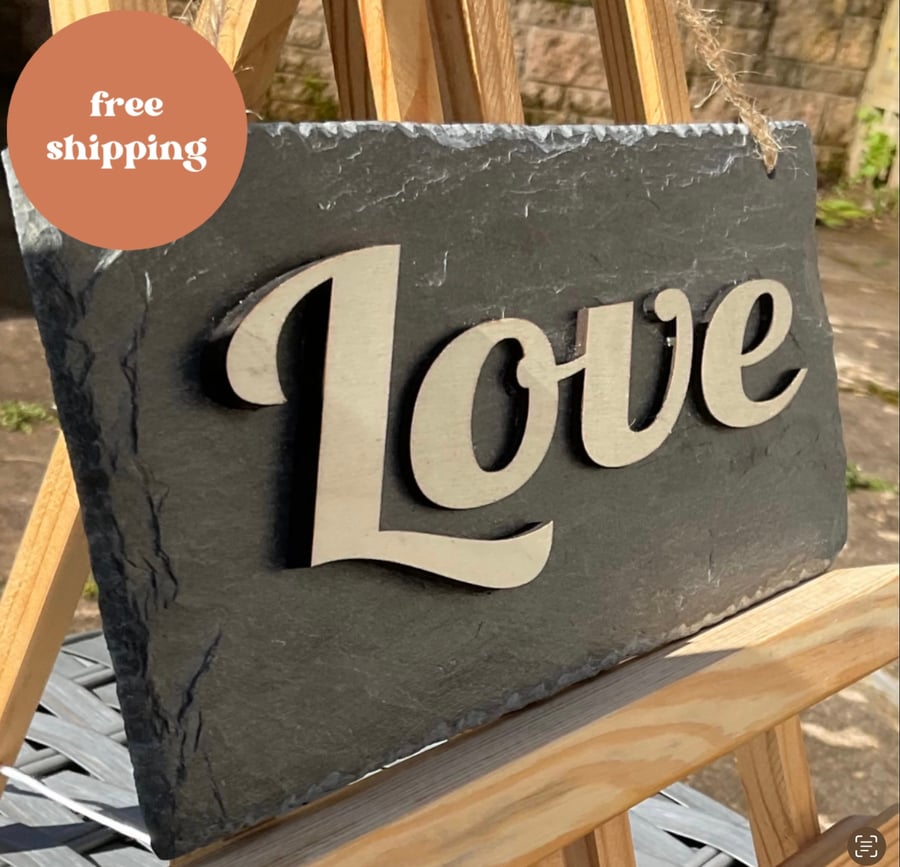 Wall Hanging. Love hanging decoration. Gift. Reclaimed slate. Free delivery 