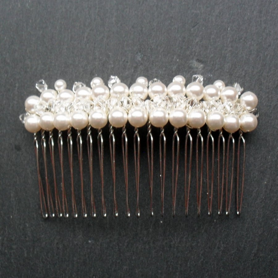 SALE White Bridal Hair Comb With Pearls and Crystals 