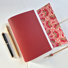 Red Leather Art Deco Fans Journal or Sketchbook, A5 size, Hand Bound