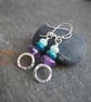 Earrings, Silver Hoop Earrings with Amethyst and Jasper Beads