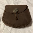 Pouch: Brown coloured Leather Medieval Style W Dragon Closure - FREE SHIPPING