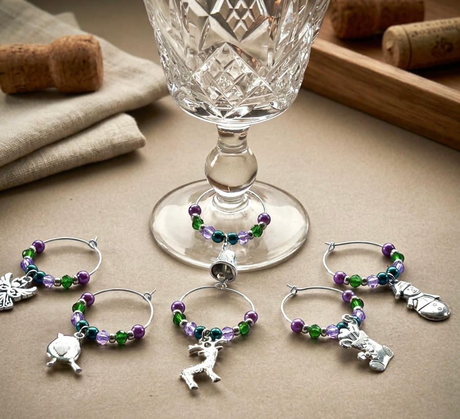  Festive wine Glass Charms,