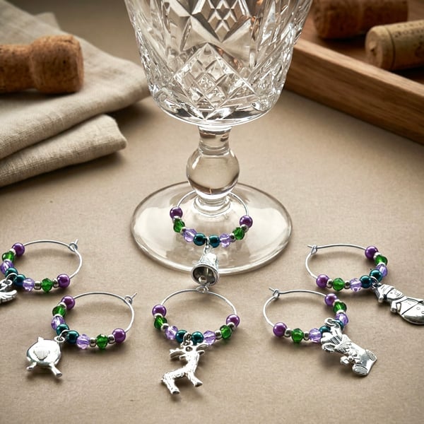  Festive wine Glass Charms,
