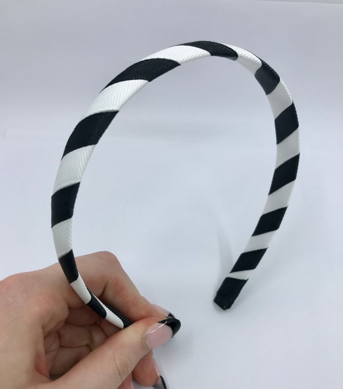 School Black and White 1.8cm striped Hairband