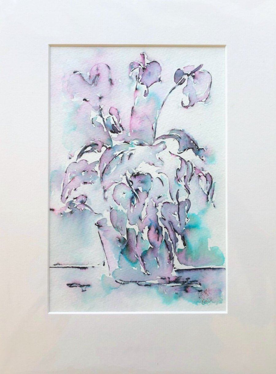 Painting of a Bowl of Peace Lillies