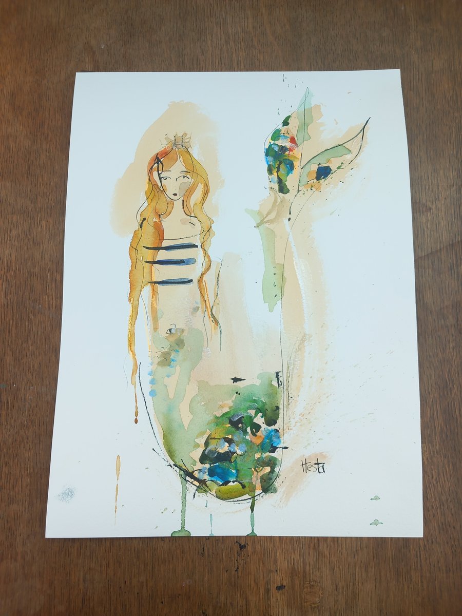 original fine ink drawings and mixed media' contemporary mermaid '