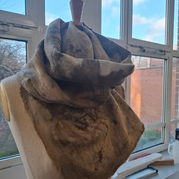 eco printed pure wool scarf