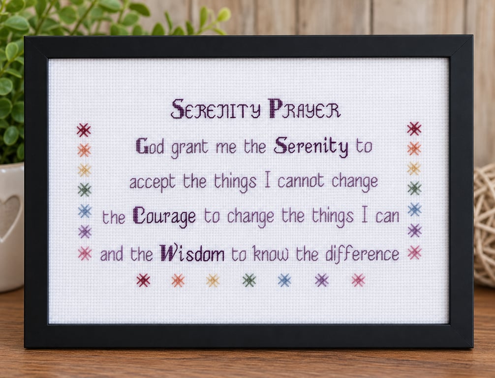 Serenity Prayer – Handmade Framed Cross Stitch – Black A4 Frame