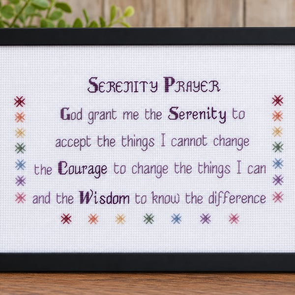 Serenity Prayer – Handmade Framed Cross Stitch – Black A4 Frame