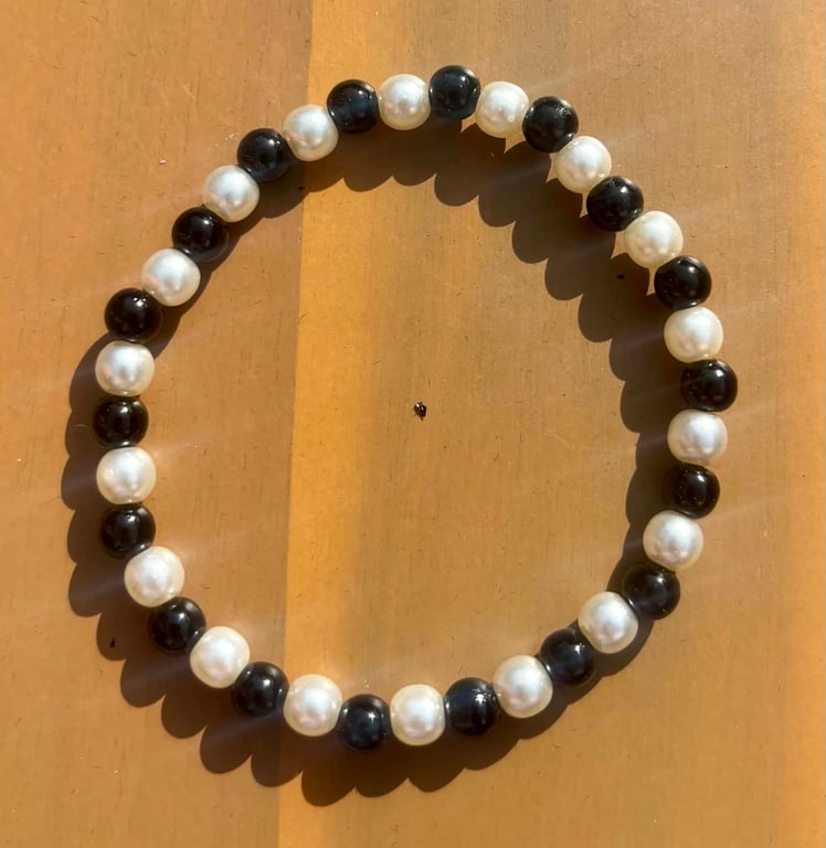 Handmade Black and White Beaded Bracelet