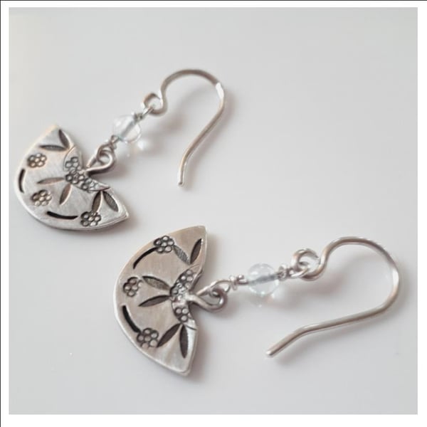Topaz half circle sterling silver earrings floral design