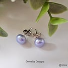 Silver Blue Button Freshwater Culture Pearl Stud Sterling Silver Earrings 