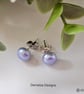 Silver Blue Button Freshwater Culture Pearl Stud Sterling Silver Earrings  - Image 1