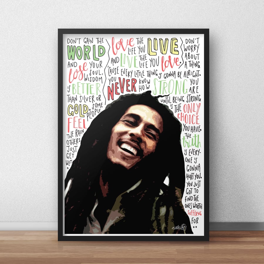 Bob Marley INSPIRED Poster, Print with Quotes, Lyrics