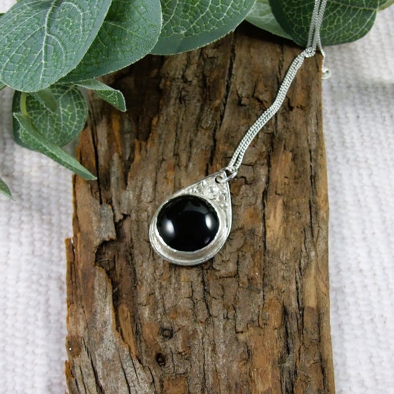 Necklace, Sterling Silver and Onyx Pendant