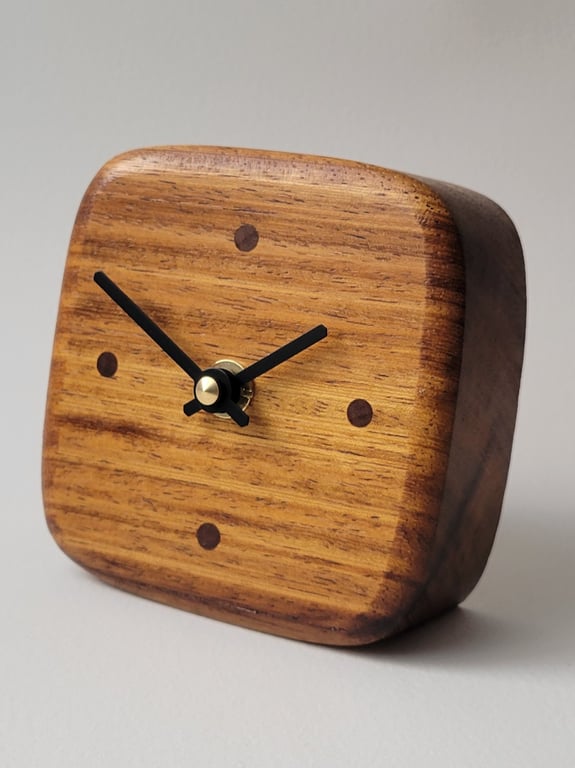 Desk Clock - Iroko (African Teak) Walnut Dot Indicators Black Hands