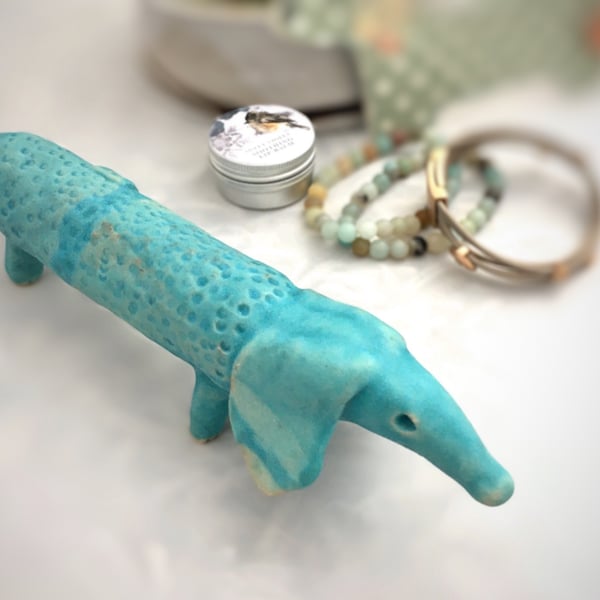 Sausage dog, handmade pottery, dachshund sculpture, gift idea