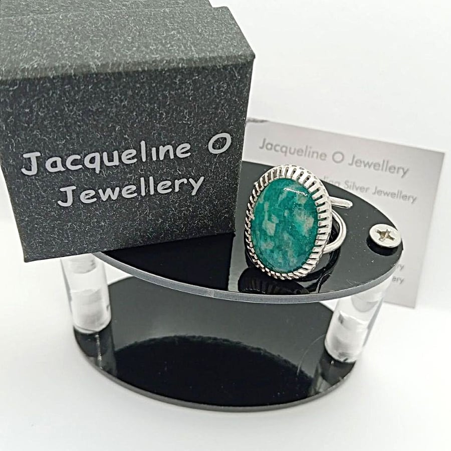 Amazonite statement Ring Sterling Silver size W