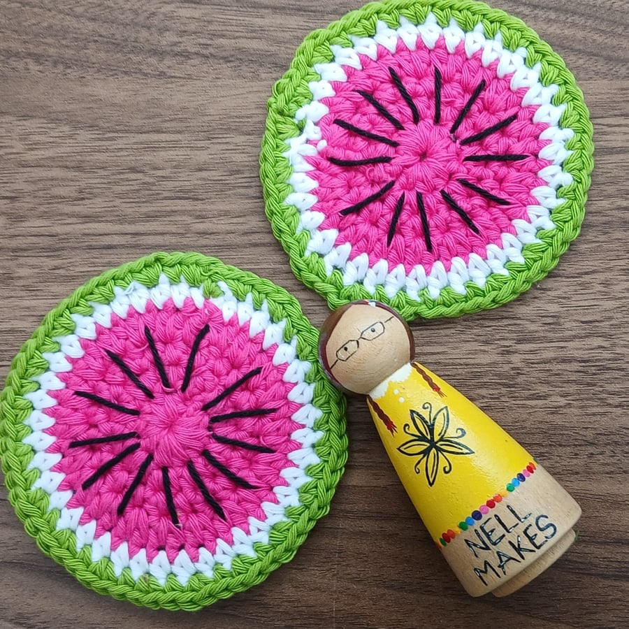 Watermelon crochet coasters