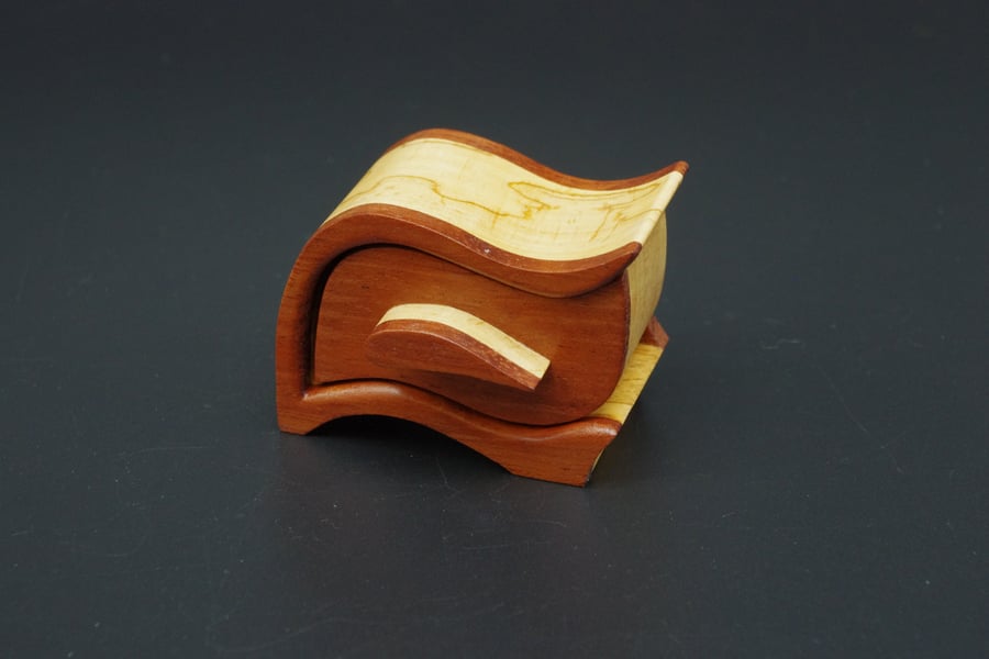 Handmade " mini" wooden trinket, jewel box. Bandsaw Box.