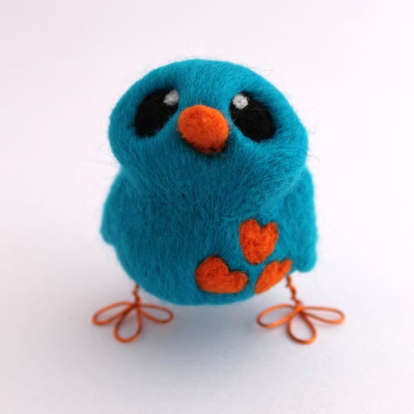  Needle Felted Turquoise and Orange Love Bird