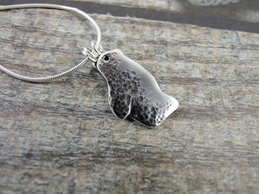 Penguin Pendant, Recycled Sterling Silver Necklace One of a Kind