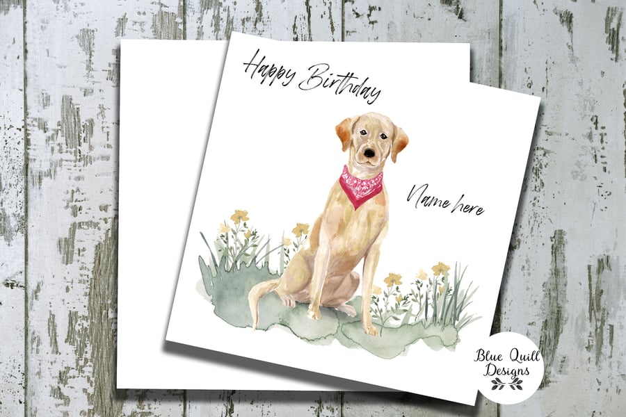 Yellow Labrador Watercolour Print Personalised Birthday Card