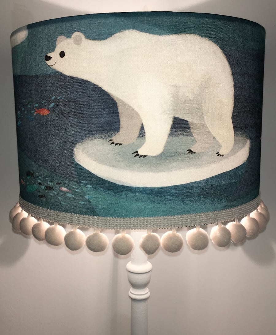 Polar Bear Artic Antics- Handmade Children's Table Lampshade 30cm Drum