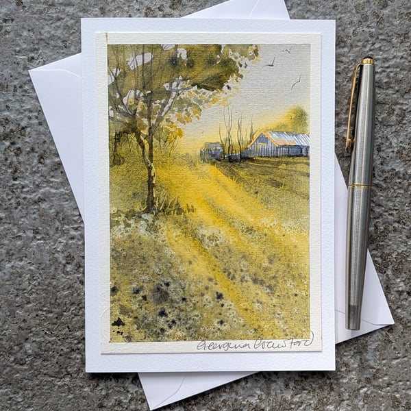 Golden Hour. Blank Handpainted Card. Keepsake Art. 260225