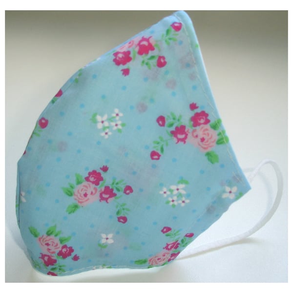 Face Mask Pink Flowers Pale Blue