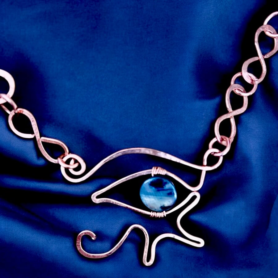 Solid Copper Eye of Horus Necklace - Gift, Birthday 