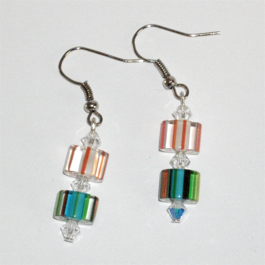 Lovely Cane and Swarovski Crystal Bead Earrings
