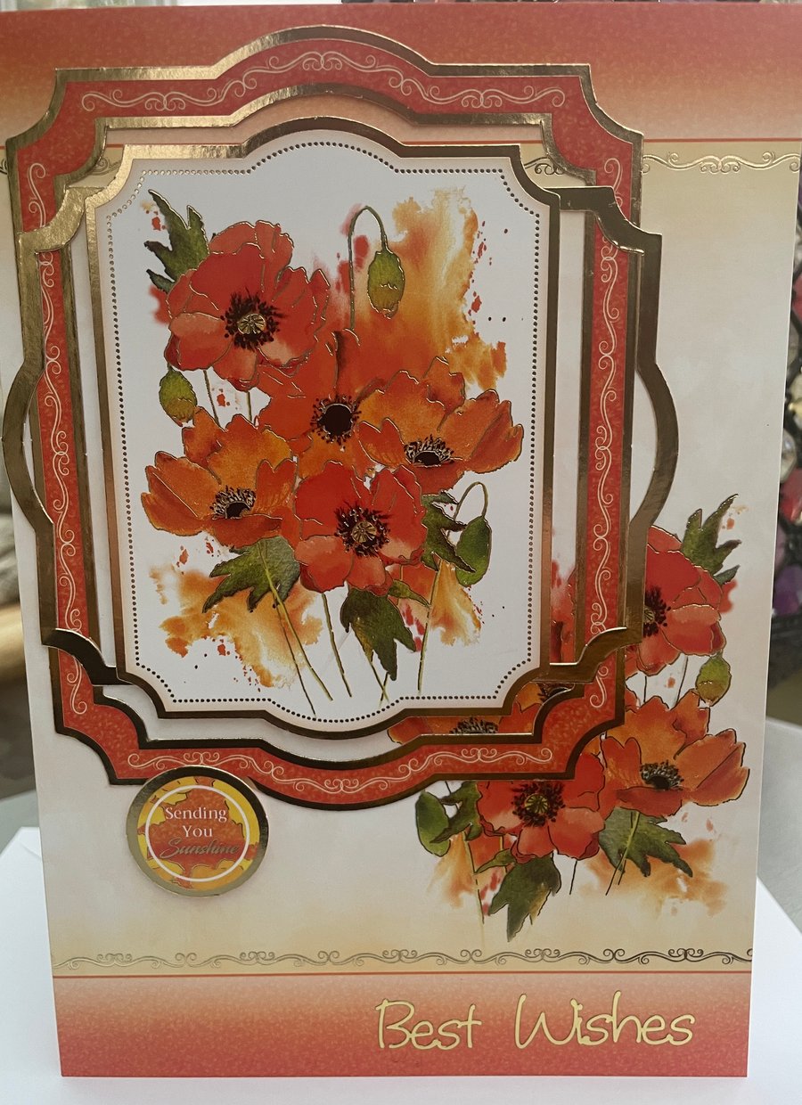 Glorious orange poppy bouquet Birthday card