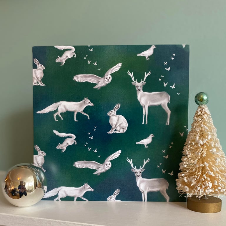 Woodland Animals card - wildlife greeting card, deer, hare, owl, Christmas card