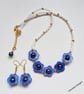 Designer Blue Mother of Pearl & Shell Pearl Necklace & Earrings Set Gold Plated - Image 3