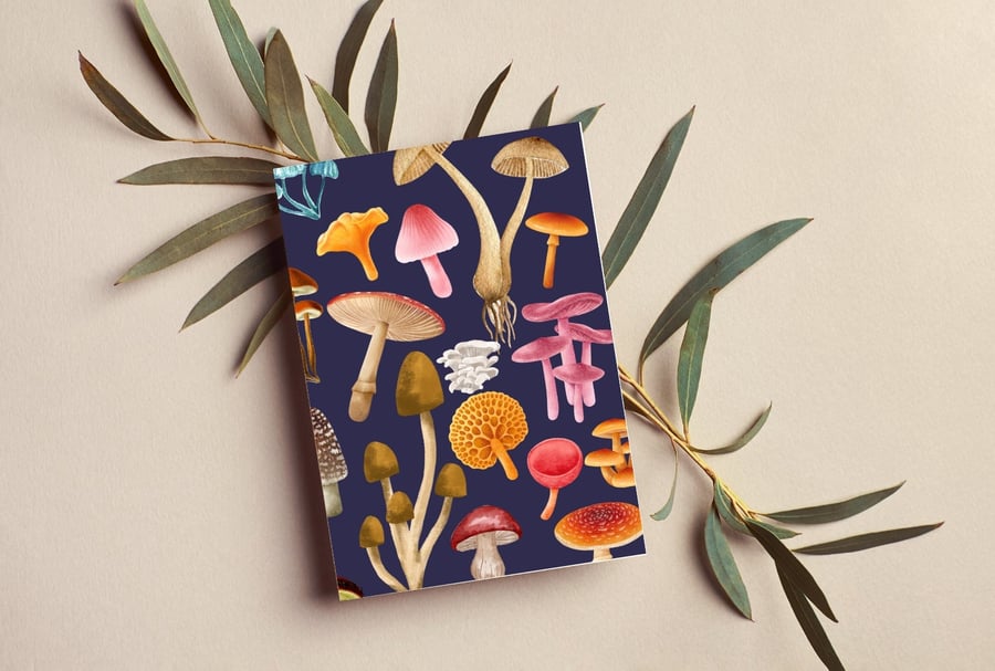 Mushroom Botanical Art Illustration, Blank Card