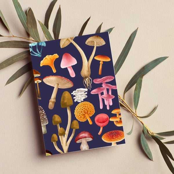 Mushroom Botanical Art Illustration, Blank Card