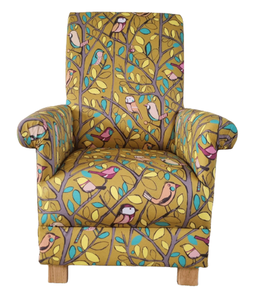 Adult Armchair Edinburgh Weavers Tweety Birds Lime Mustard Fabric Chair Accent 