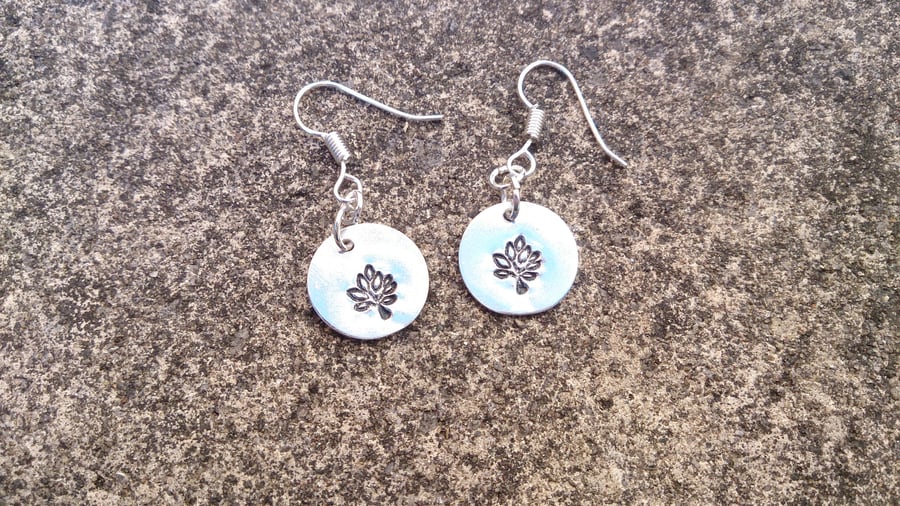 Tree Earrings, Hand Stamped