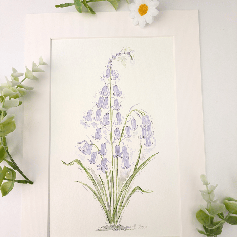 Bluebell original hand-painted watercolour A4 mounted painting