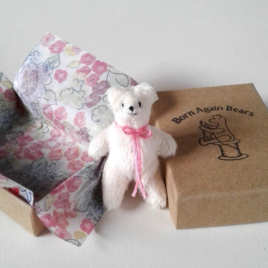Tiny ted in a box, letterbox gift 'random act of tiny furry kindness'