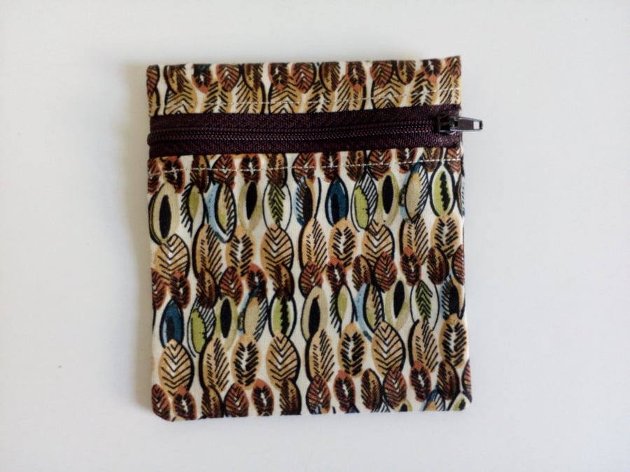 Purse, Change purse, coin purse, zipper pouch, feathers, cotton purse