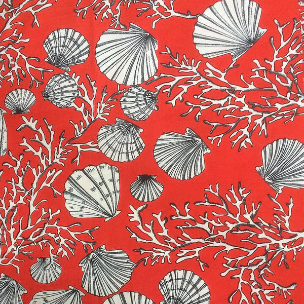 50s 60s  RED Seaside Shell Vintage fabric Lampshade option 